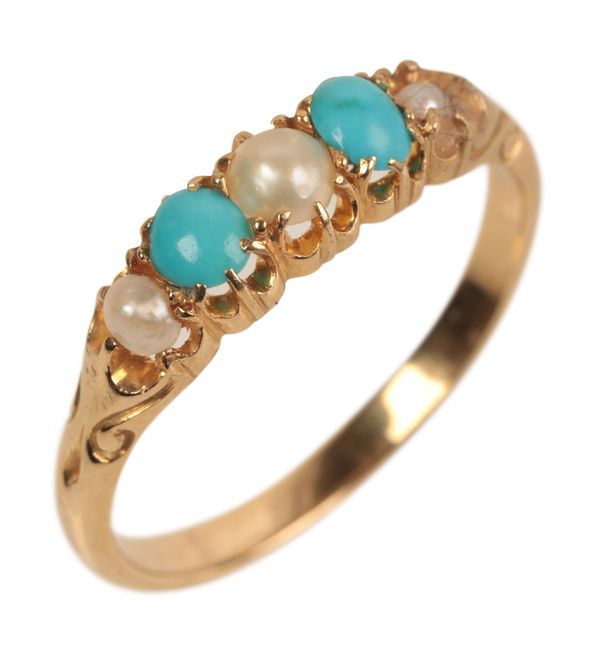 A TURQUOISE AND PEARL RING