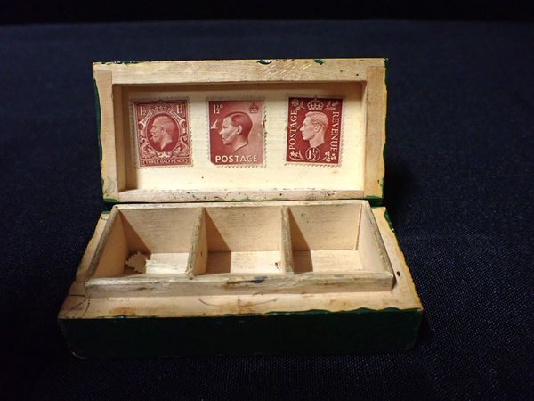 GREEN PAINTED STAMP BOX