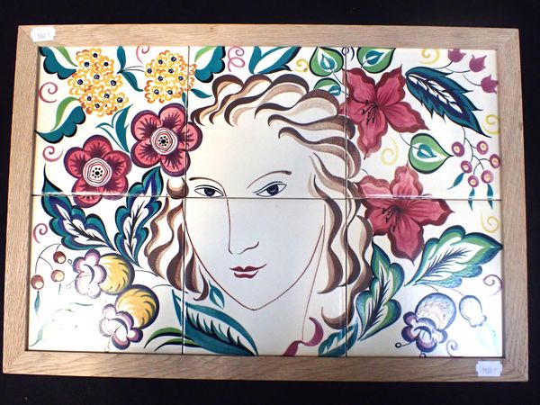 A POOLE POTTERY TILE PANEL, PAINTED BY S.M. POTTINGER