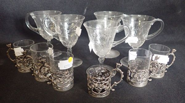 A GROUP OF SIX GLASS AND SILVER MOUNTED DEMITASSE