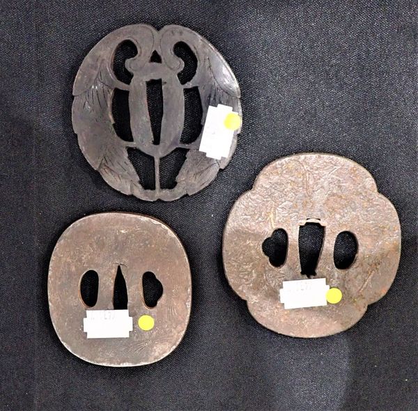 THREE JAPANESE BRONZE AND STEEL TSUBA