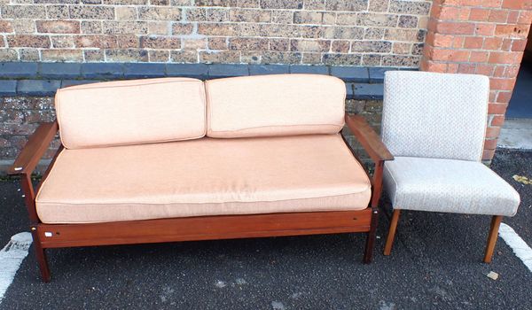 A RETRO TEAK-FRAMED SOFA