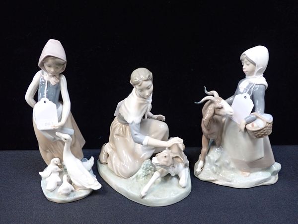 LLADRO: GIRL WITH CALF, GIRL WITH GOAT AND GIRL WITH GEESE