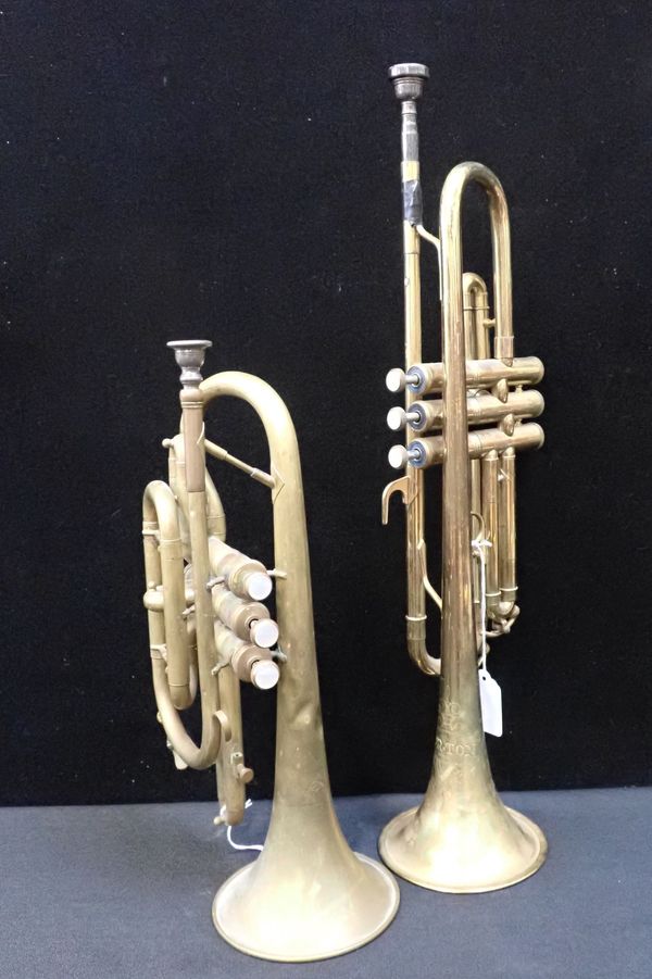 TWO BRASS TRUMPETS