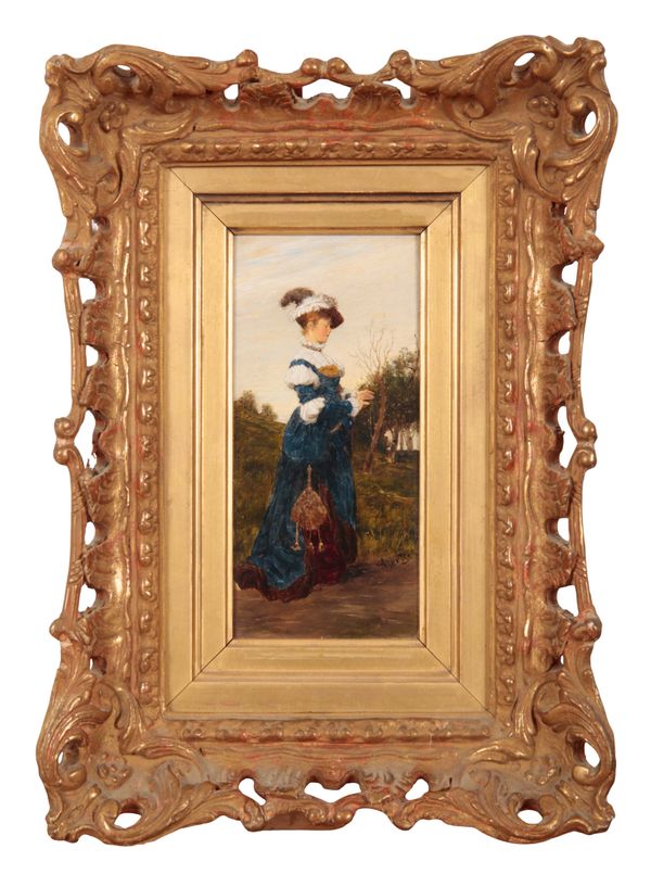 ANTON BERTZIG (b.1856) A full length portrait of a woman