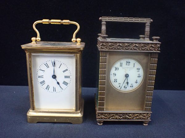 TWO BRASS CARRIAGE CLOCKS