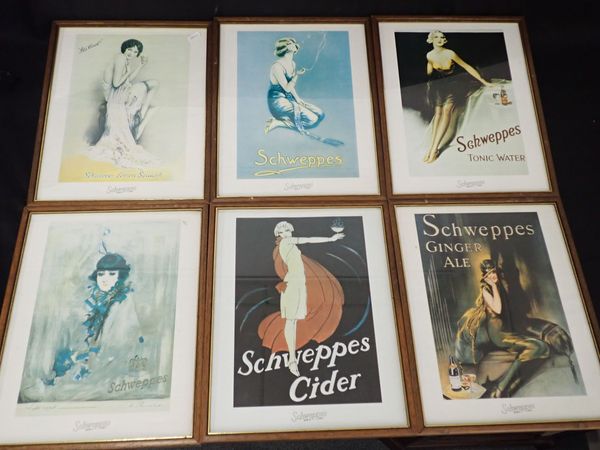 SIX  REPRODUCTION SCHWEPPES ADVERTISING PRINTS