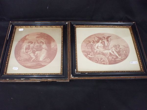 TWO 19TH CENTURY STIPPLE PRINTS ON SILK