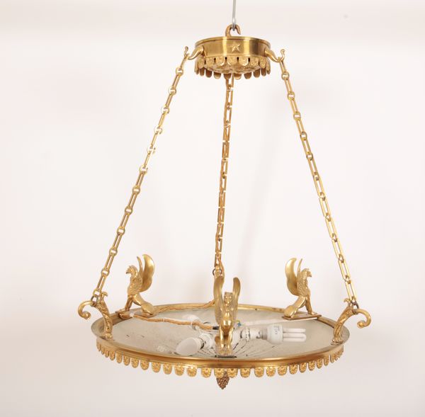 AN EMPIRE STYLE GILT METAL HANGING LIGHT