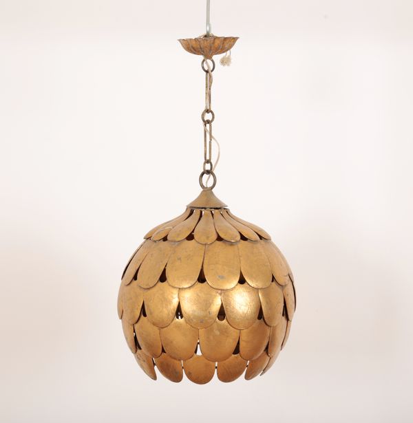 A CONTEMPORARY GILT METAL HANGING LIGHT