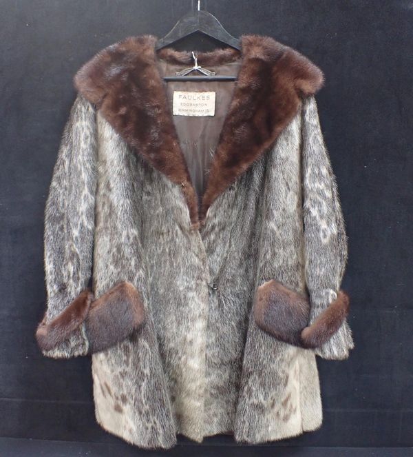 A 1940s SEAL SKIN AND RANCH MINK FUR COAT