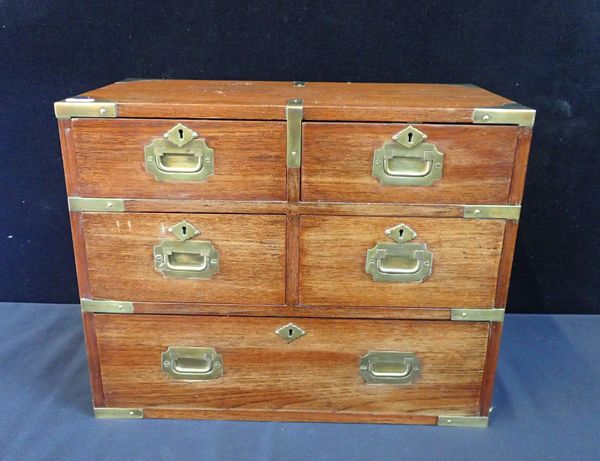 A MINIATURE TEAK  'MILITARY' CHEST