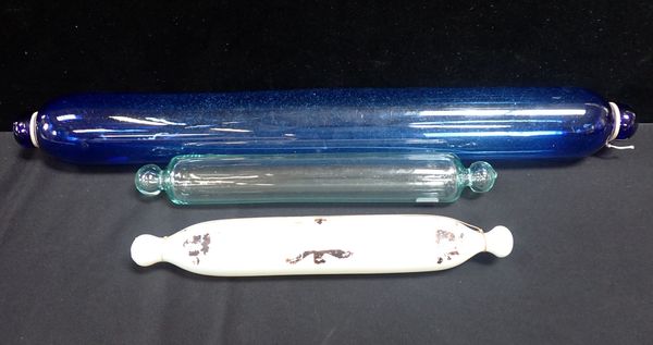 A OVER-LARGE BLUE GLASS ROLLING PIN