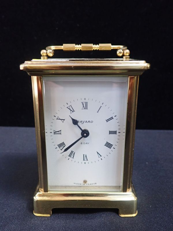 A BRASS-CASED BAYARD CARRIAGE CLOCK