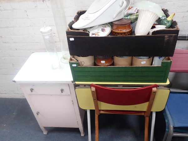 A RETRO KITCHEN TABLE, WITH YELLOW FORMICA TOP