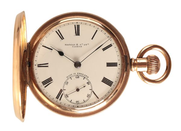 MACKAY & CO. LTD, CAIRNS: A GENTLEMAN'S FULL HUNTER GOLD PLATED POCKET WATCH