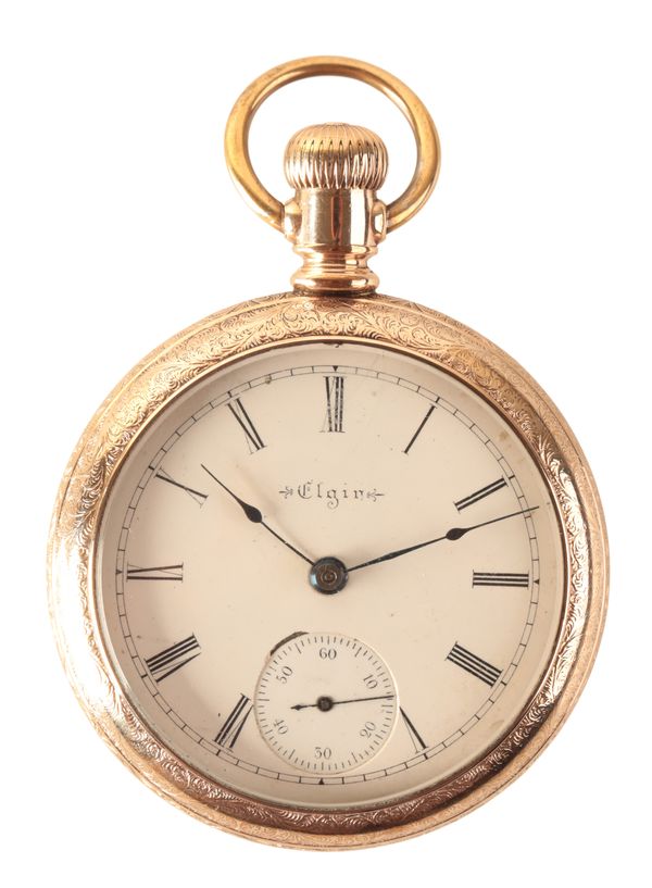 ELGIN: A GENTLEMAN'S GOLD-PLATED OPEN FACE POCKET WATCH