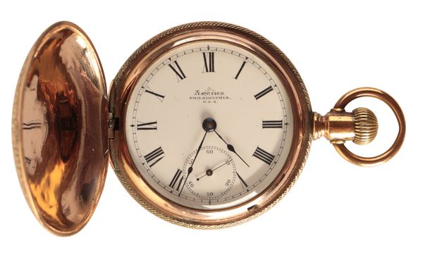 AMERICA PHILADELPHIA USA: A GENTLEMAN'S GOLD PLATED FULL HUNTER POCKET WATCH