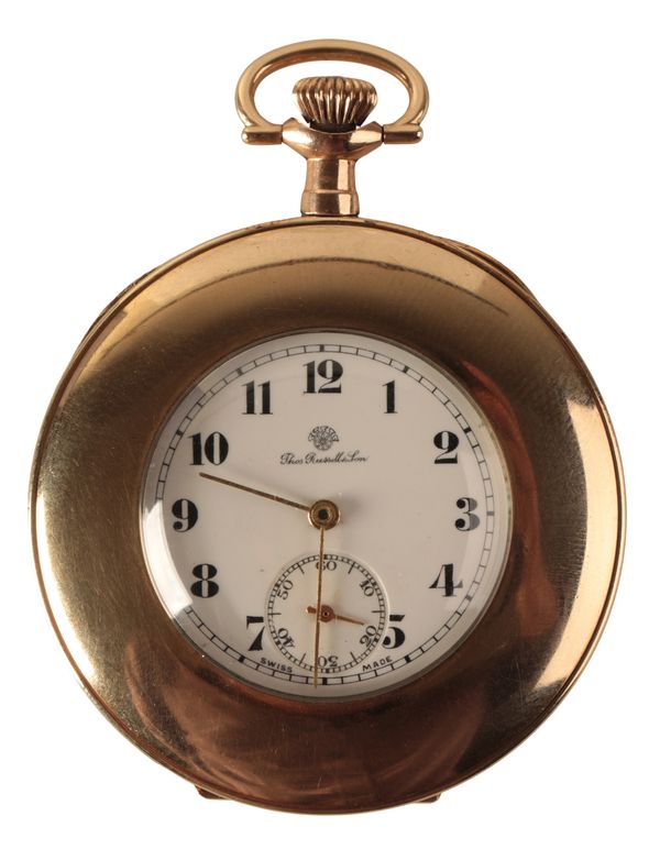 THOMAS RUSSEL & SON: A GENTLEMAN'S GOLD-PLATED OPEN FACE POCKET WATCH