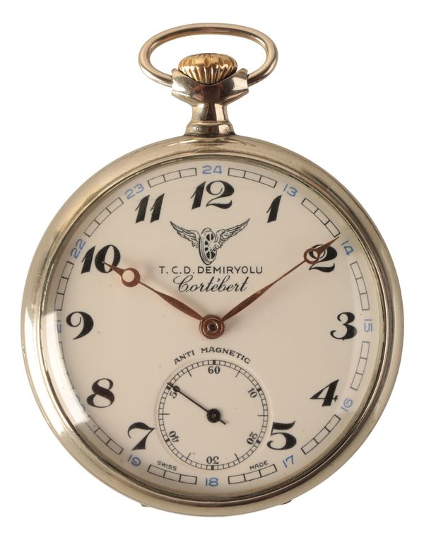 CORTÉBERT: A GENTLEMAN'S NICKEL-PLATED OPEN FACE POCKET WATCH