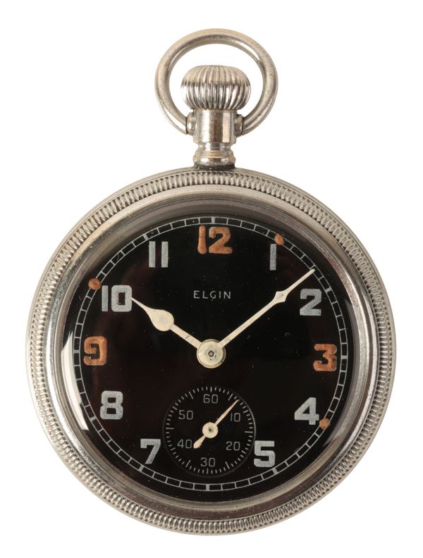 ELGIN: A GENTLEMAN'S MILITARY NICKEL-PLATED POCKET WATCH