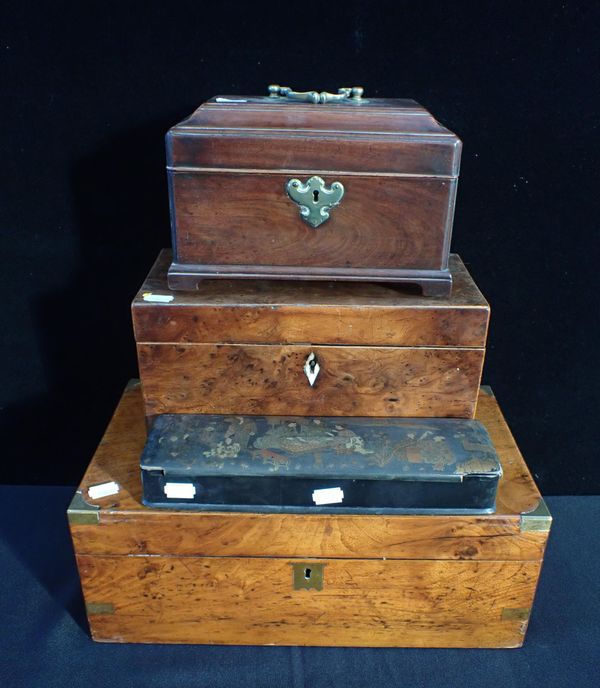 A 19TH CENTURY BURR WALNUT TEA CADDY