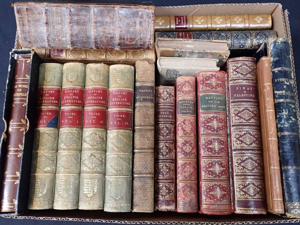 A COLLECTION OF BOOKS, MOSTLY LEATHER-BOUND