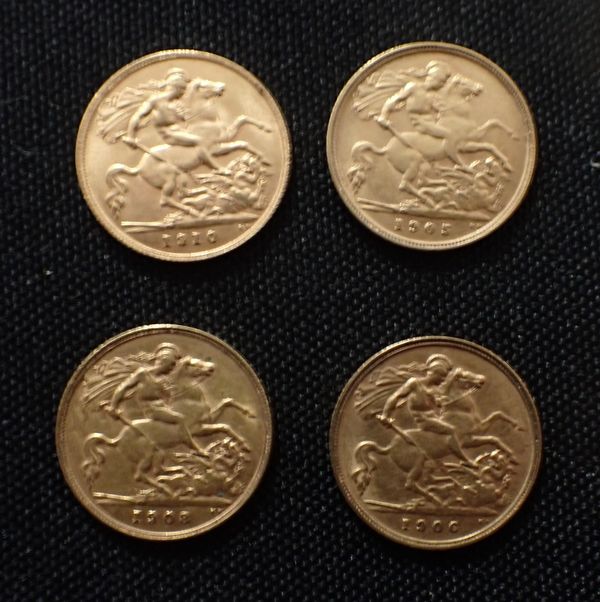 FOUR EDWARD VII GOLD HALF SOVEREIGNS