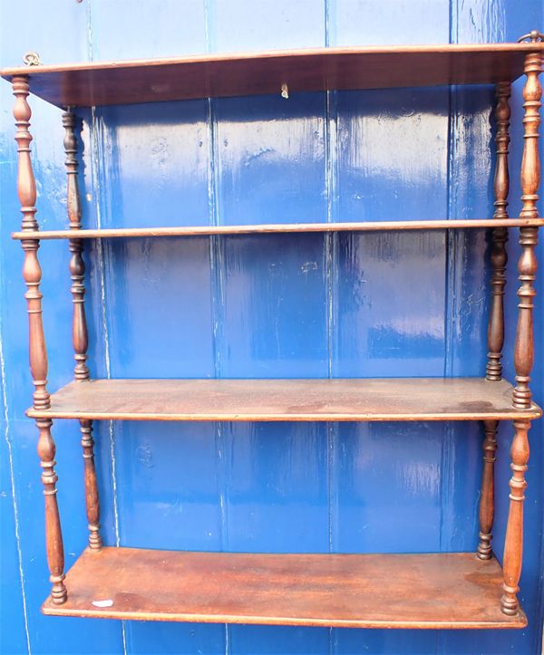 A SET OF 19TH CENTURY STAINED PINE AND MAHOGANY HANGING SHELVES