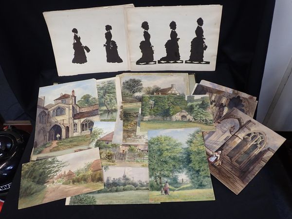 A QUANTITY OF 19th CENTURY WATERCOLOURS AND SILHOUETTES