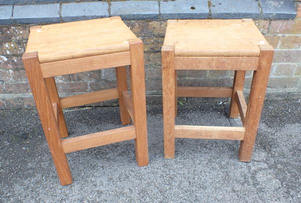 A PAIR OF MODERN OAK STOOLS