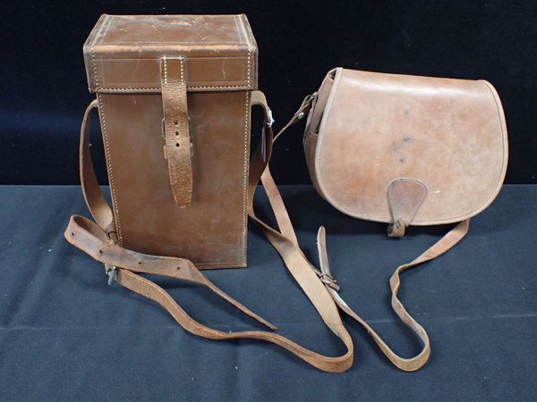 A LEATHER SHOOTING BAG, AND A LEATHER INSTRUMENT CASE