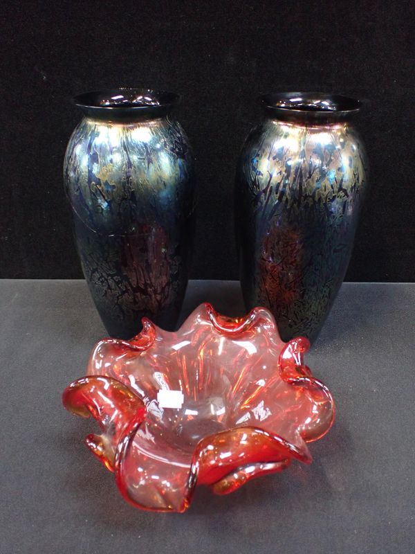 PAIR OF ROYAL BRIERLEY ART GLASS VASES