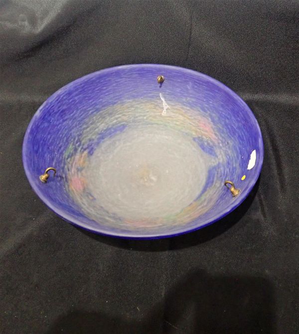 A BLUE MOTTLED GLASS PLAFONNIER