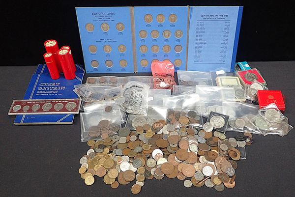 A QUANTITY OF BRITISH PRE-DECIMAL AND WORLD COINS
