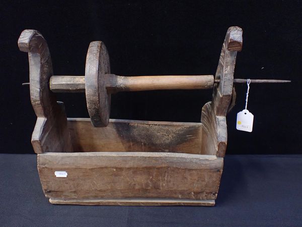 A 19th CENTURY RUSTIC WOODEN AND IRON WINDER