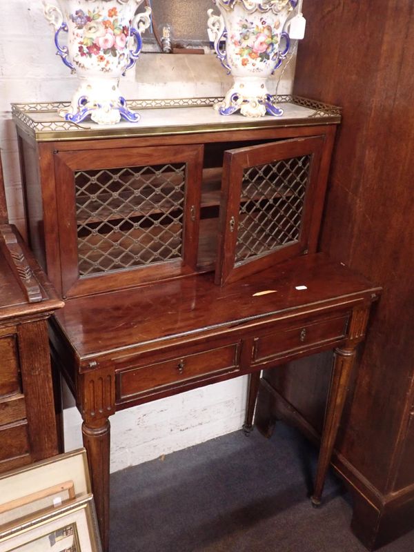 A 20TH CENTURY FRENCH MAHOGANY BONHEUR DU JOUR