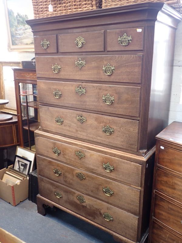 A GEORGE III MAHOGANY CHEST ON CHEST