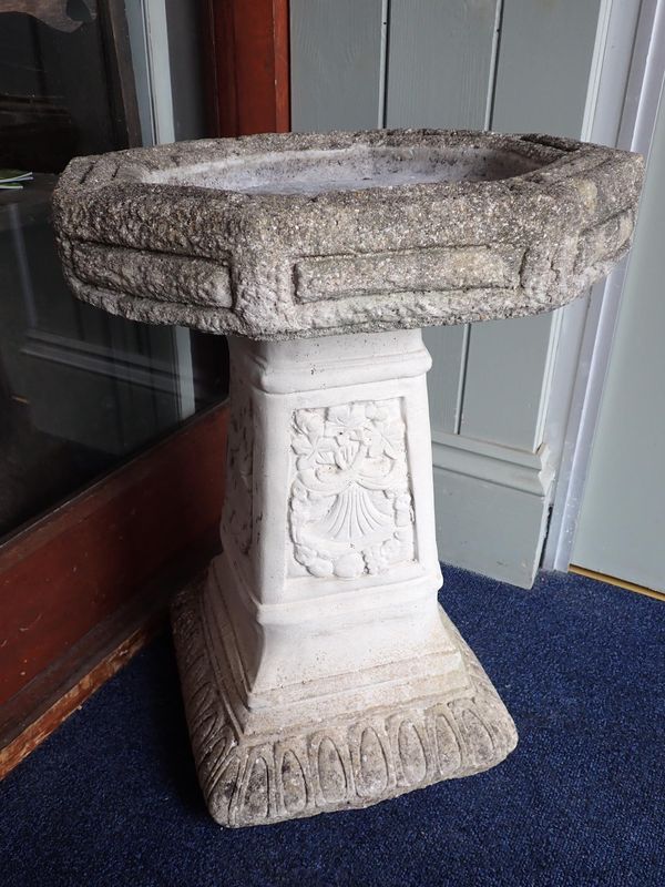 A CAST RECONSTITUTED BIRD BATH