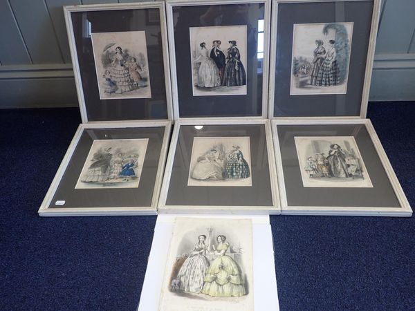A SET OF SEVEN FRENCH 19th CENTURY FASHION PLATES; 'LE MONITEUR DE LA MODE'