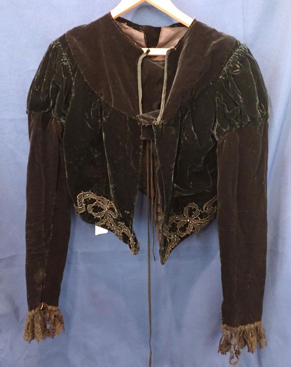 A VICTORIAN VELVET BEADED MOURNING JACKET