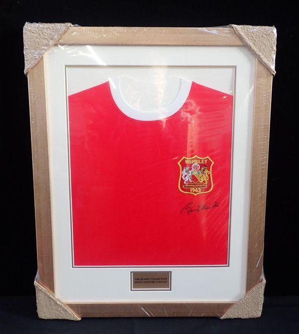 'SIR BOBBY CHARLTON' SIGNED FRAMED SHIRT