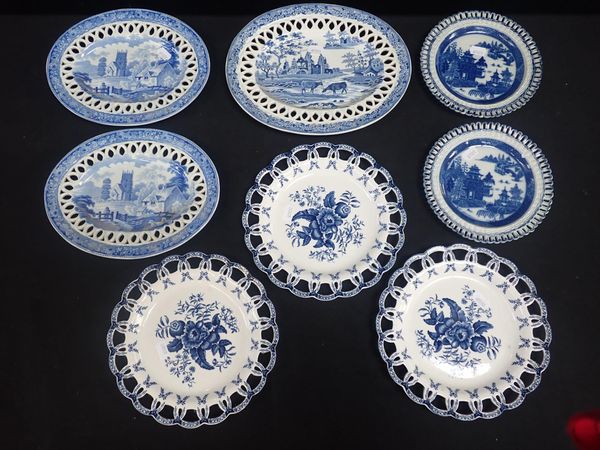 A PAIR OF 19th CENTURY PEARLWARE BLUE AND WHITE OPENWORK PLATES