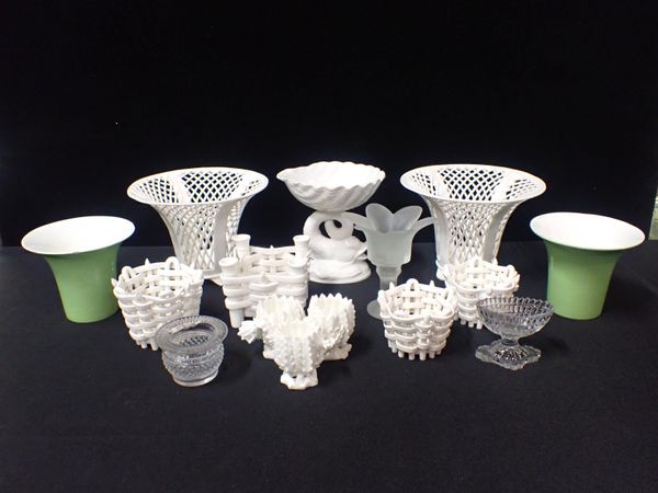 A COLLECTION OF CREAMWARE WOVEN BASKETS