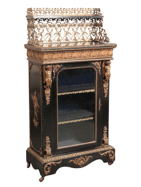 A NAPOLEON III EBONISED AND PARCEL GILT PIER CABINET