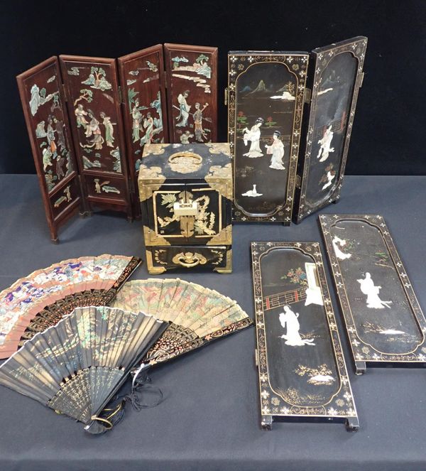 A FOUR FOLD HARD WOOD SCREEN