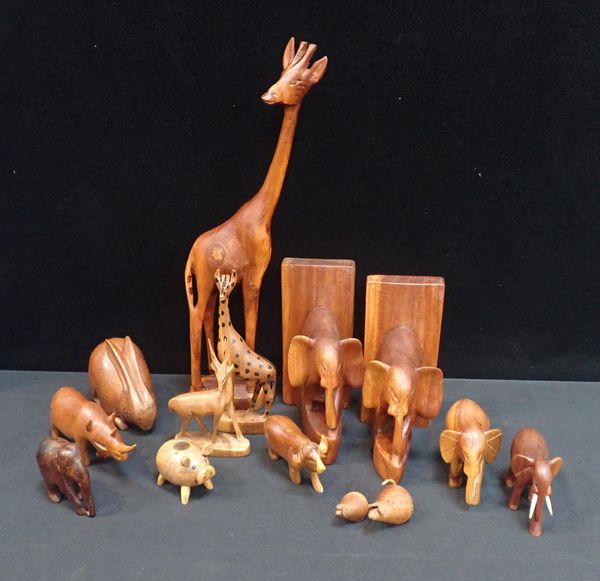 A COLLECTION OF TEAK ANIMALS