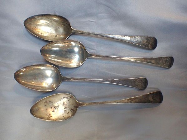 TWO PAIRS OF GEORGE III SILVER TABLESPOONS