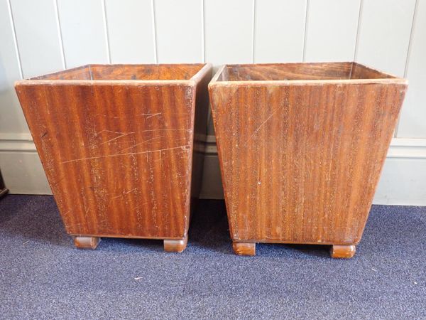 A PAIR OF 1950s WOODEN WASTE PAPER BINS
