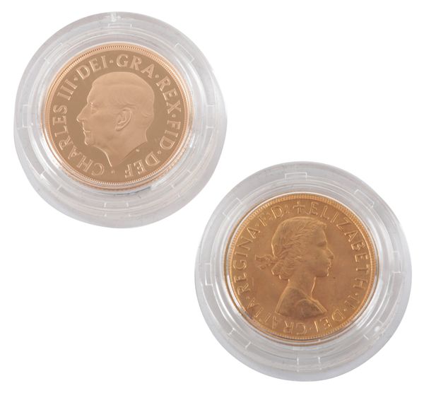 THE ROYAL MINT: AN ELIZABETH II AND CHARLES III GOLD TWO SOVEREIGN SET